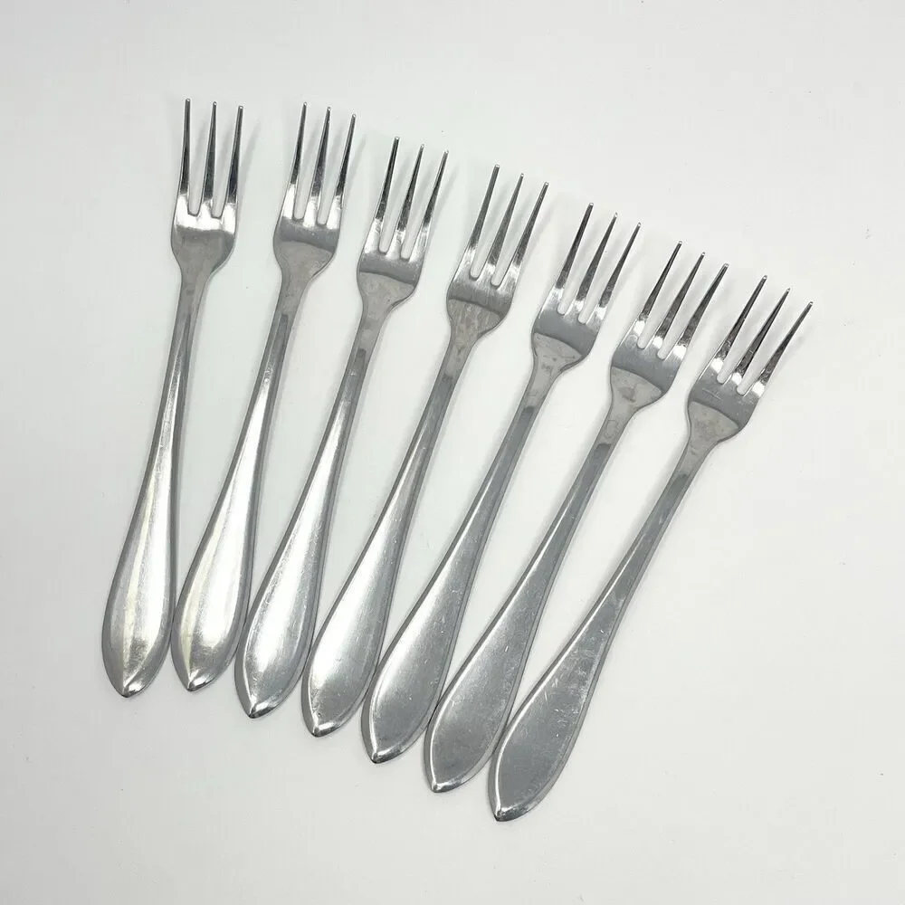 RETRONEU 18/8 Stainless Flatware ROSEANNE Set of 7Cocktail Seafood Forks 5.5”